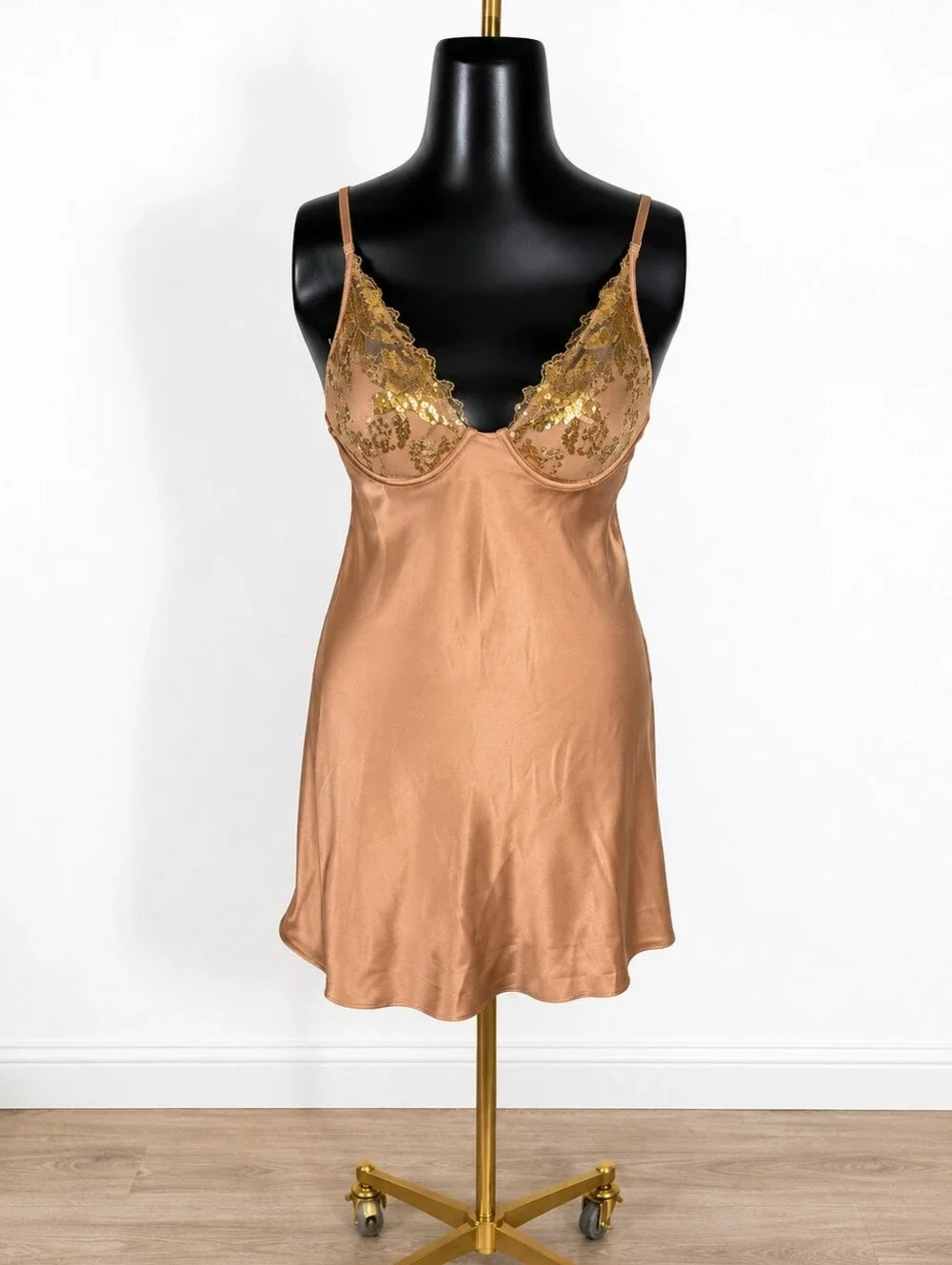 Victoria's Secret Gold Satin & Lace Chemise
